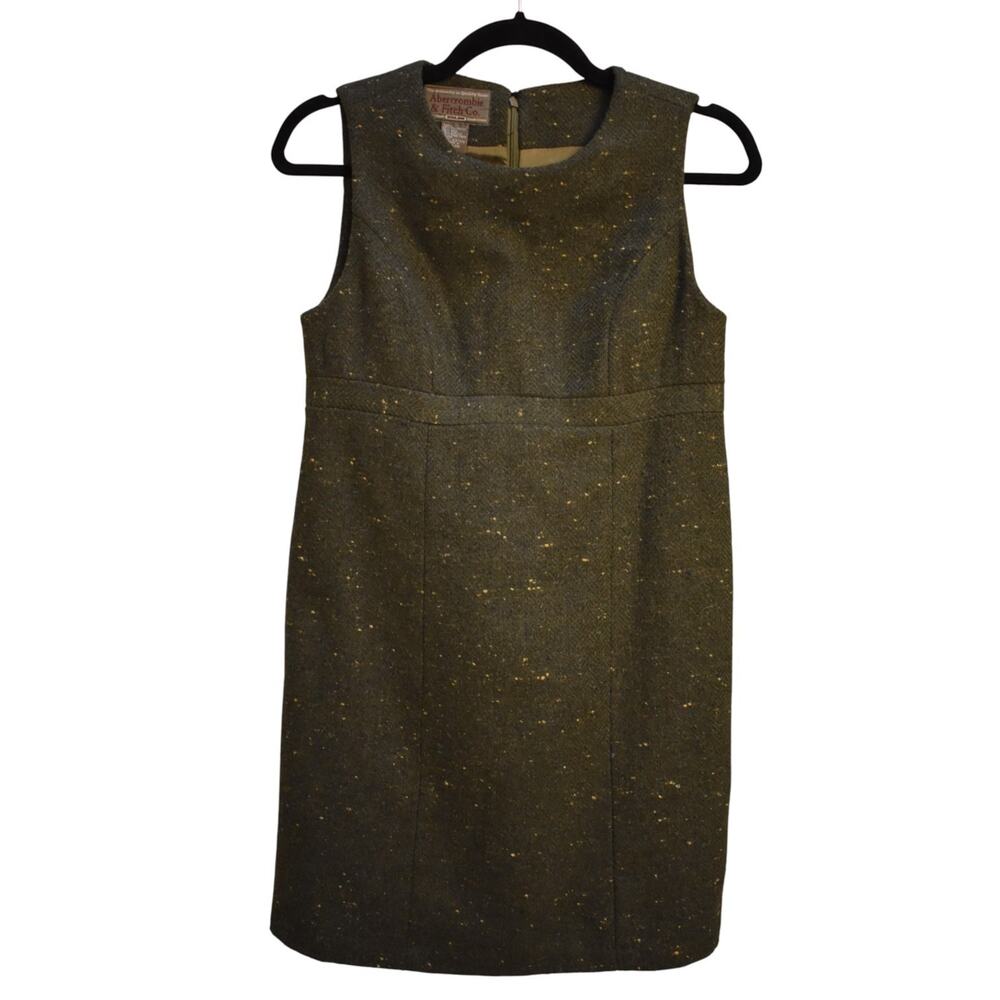 ABERCROMBIE & FITCH Green Tweed Dress - Wool Blend - Vintage 90s - Womens XS